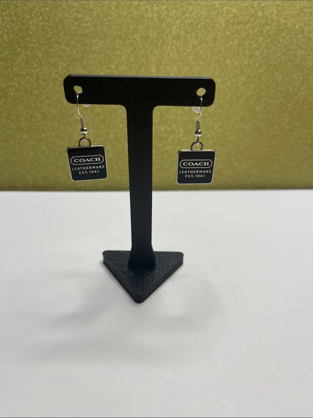 Coach Black and Silver Square Logo Drop Earrings - Picture 2 of 6